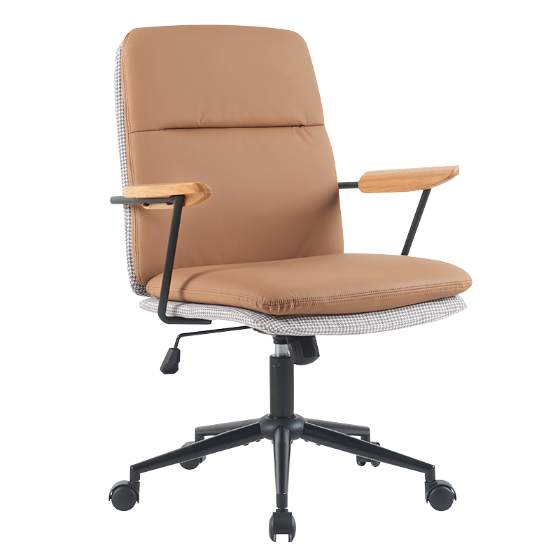 Cotieră din lemn galben pământesc pernă dublă Scaun de birou acasă (X-5135)