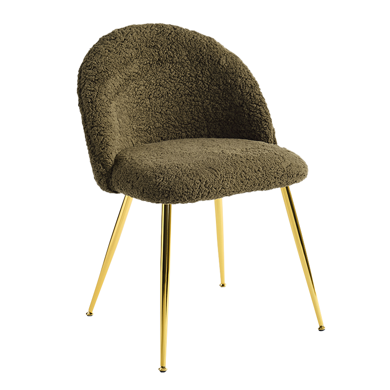 Scaun de sufragerie din lână verde Teddy cu bază aurie (Y-C16)