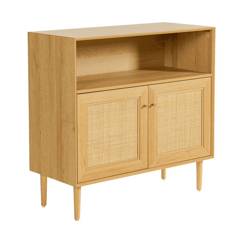 Dulap de depozitare rustic cu două uși, culoare lemn, cu ușă din ratan (Y-C43)