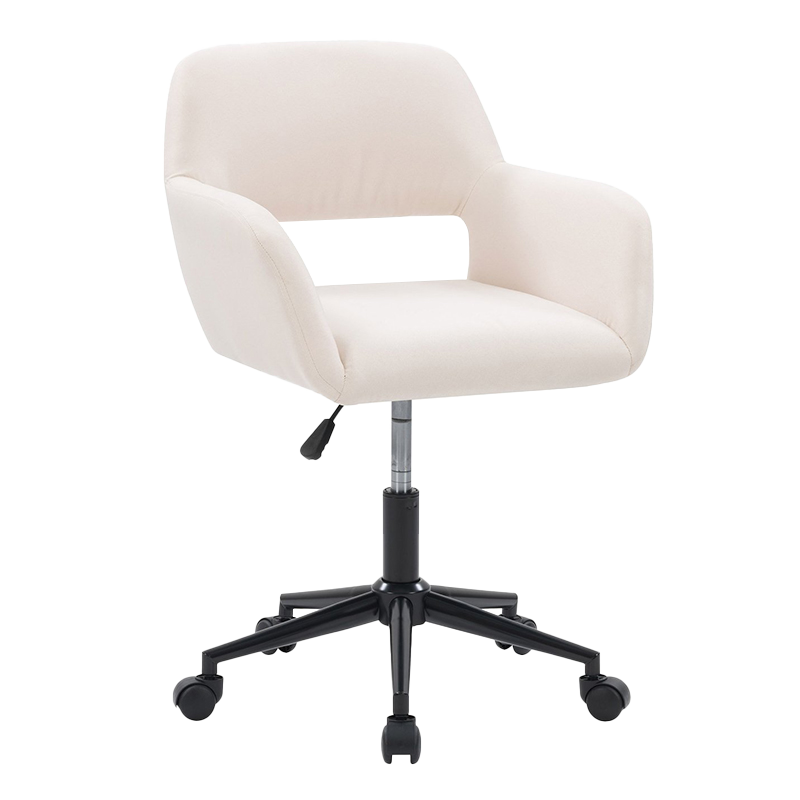 Cotiera din lemn din stofa bej, scaun lat tapitat pentru birou (GY-630)