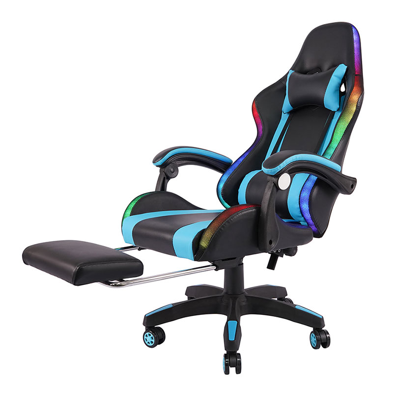 Scaun de gaming cu LED pentru cotieră reglabilă pentru gamer RGB profesional, pivotant, reclinabil, cu suport pentru picioare (Y-2442)