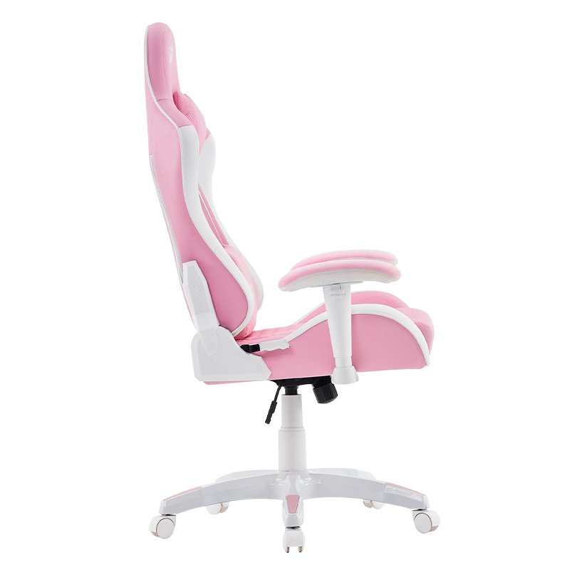 Scaun de gaming pivotant modern roz cu cotiere 3D reglabile (T-7122)