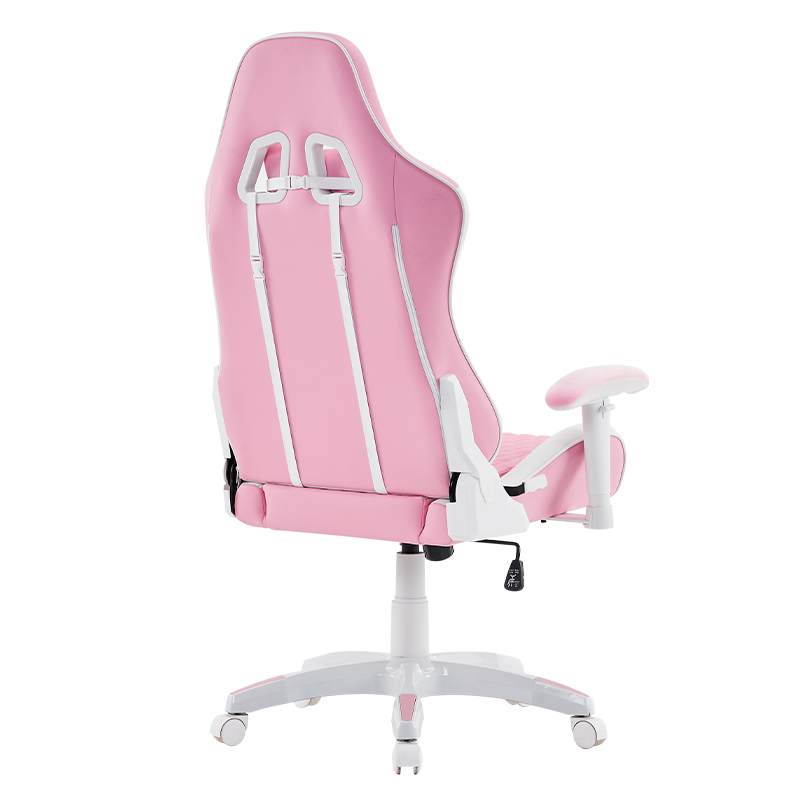 Scaun de gaming pivotant modern roz cu cotiere 3D reglabile (T-7122)