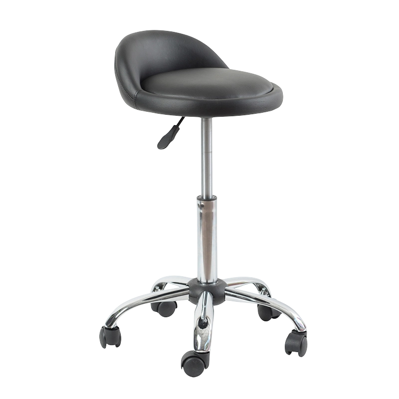 Scaun rotund cu spătar jos din PU negru, scaun de bar pivotant cu roți (GY-1021A)